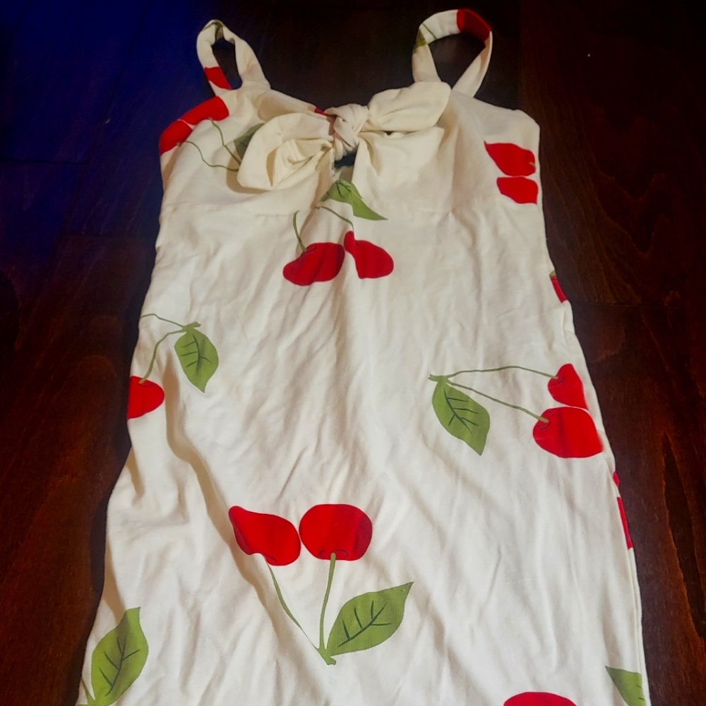 White dress with cherries.  Size M